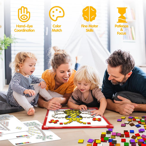 GLEEHAPY Educational STEM Toy, Mosaic Magnetic Puzzle with 300 Foam Building Blocks, Math Counting Activities