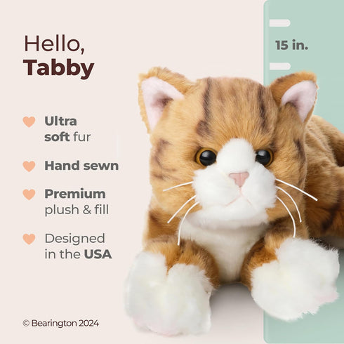 Bearington Collection 15-Inch Tabby Cat Plush Toy, Realistic Stuffed Animal, Orange
