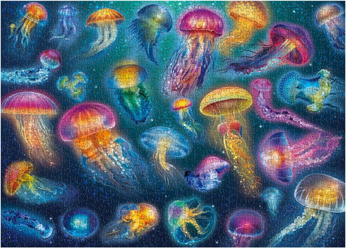 Magical Jellyfish Puzzle 1000 Piece Puzzles for Adults Colorful Jellyfish Jigsaw Puzzles Amazing Medusa Puzzle Rainbow Glowing Challenging Puzzles