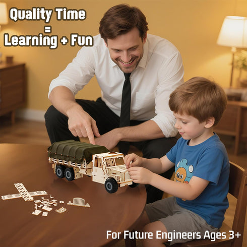 SIGHTEEDA 3D 118 6-12 Pull-Back Adventure Truck Wooden Puzzle - Pcs STEM Building Model Kit for Kids Ages | All-Terrain