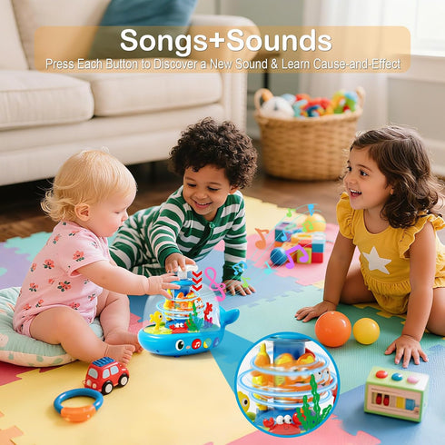 Toylfort 6 Whale Sensory Spinner Toy for Baby: Light Up Rotating Play with Music Safe ABS Early Learning Educational