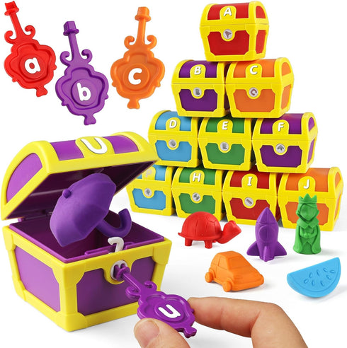 Coogam Alphabet Learning Toys for Toddlers, 26pcs Surprise Letters Treasure Locks with