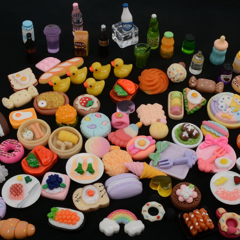 100Pcs Miniature Food Set with Storage Box, Small Resin Dollhouse Food Accessories for Pretend Play Kitchen