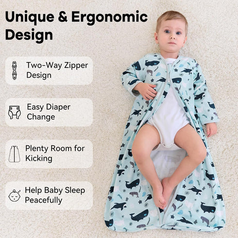 12-18 100% 2-Way 2 Pack 0.5 Unnivoll Baby Sleep Sack Months Cotton Long Sleeve Wearable Blanket Baby Sleep Bag