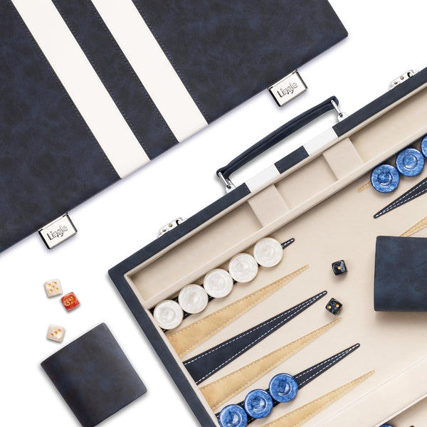 Lingle 15inch Backgammon Sets for Adults, Classic Board Game with Folding Leather Backgammon