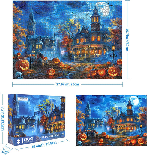 Halloween Puzzles for Adults, 1000 Pieces Halloween House Puzzle, Halloween Scene Jigsaw Puzzles for Adults