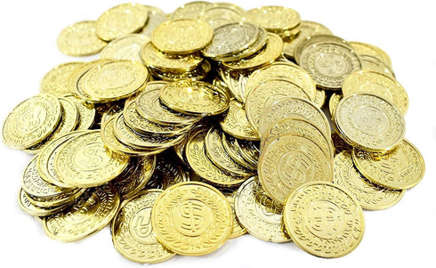 100Pcs Plastic Play Coins Gold Pirate Treasure Hunt Coins - Toys for Kids Party Theme Props & Decoration