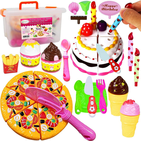 FUNERICA Play Food Goodies Set with Storage Box - Features Cutting Pizza,
