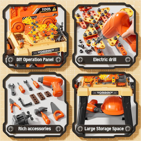 XINNOVEL Set 3-5 3 4 5 6 7 8 Kids Tool Bench with Electric Drill and Realistic Tool, Pretend Play Construction