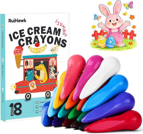 Jumbo Crayons for Toddlers 1-3, 18 Colors Easy-Grip & Unbreakable - Washable,