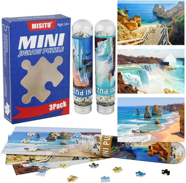 MISITU Small Puzzles for Adults - Mini 150 Pieces Micro Jigsaw Puzzles, Challenging Travel Games, 3 Pack