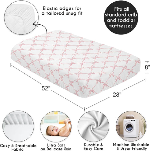 Sweet Jojo Designs Fitted Baby Crib Sheets (Pink Bows) for Girls, Infant Nursery, Toddler Bed Room - Standard Size