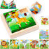 Wooden Animals Block Puzzles for Kids Ages 2-4 with Book, Educational Interactive Toys Gift for Boys and Girls