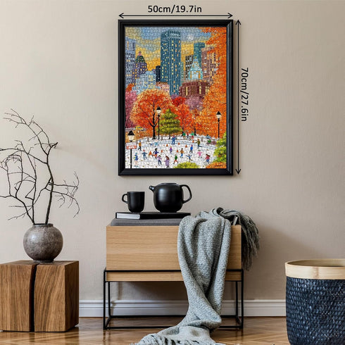 Fall Central Park Puzzles 1000 Pieces for Adults, Fun Autumn Art Puzzle Collage as Home Decor