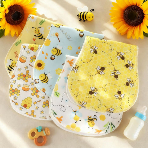 5 Pack 19"x9" Set SmoothNovelty Bee Pattern Baby Burp Cloths Soft Absorbent Burping Rags for Newborns Spit up Cloths