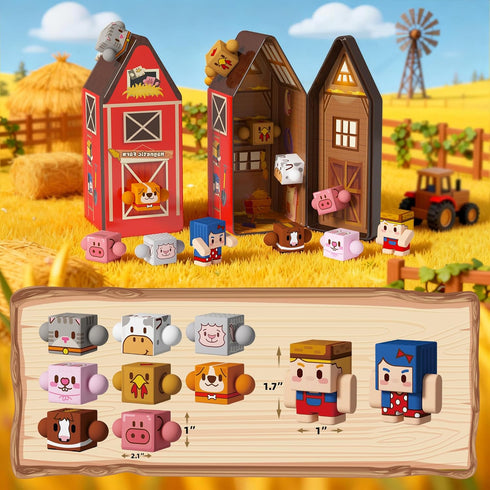 Set 3+ GobiDex Magnetic Farm Figures with Animals & People, Portable Tin Box for Role Play & STEM Education, Travel Toy