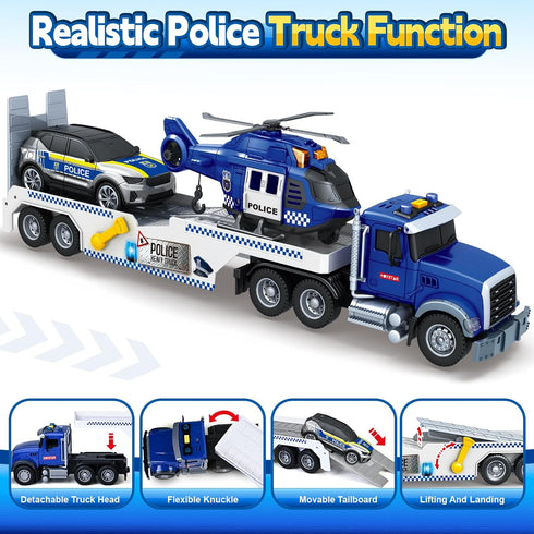 21" 3 4 5 6 3 1 3 4 5 6 SpringFlower Semi Truck Toy, Year Old Boys Toddlers Police Truck Toy with Racing Car