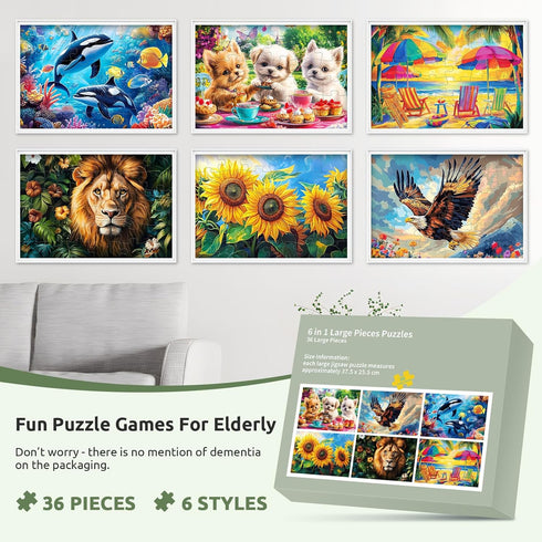 6 Pack 36 6 Large Piece Puzzles for Seniors, Dementia Alzheimer's Products Activities for Elderly Adults,Alzheimers