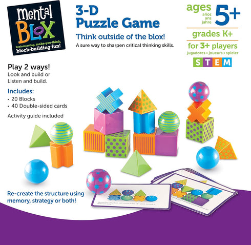 Learning Resources Mental Blox Game, 20 Blocks, 40 Activity Cards, Ages 5+, Homeschool, Multicolor