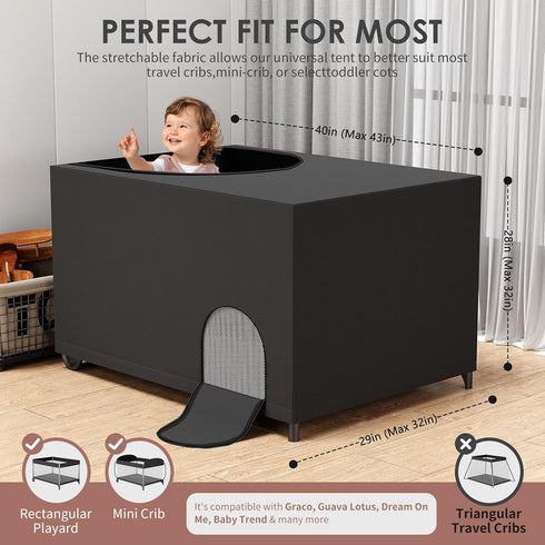 Pack 90% Crib Blackout Cover for N Play, Portable Travel Crib Canopy Cover with Storage Bag, Stretchy Breathable