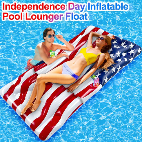 2 1 8 6x3 4th Summer in American Flag Pool Float & Pong Game Table with Balls, Ft Patriotic Inflatable Lounger