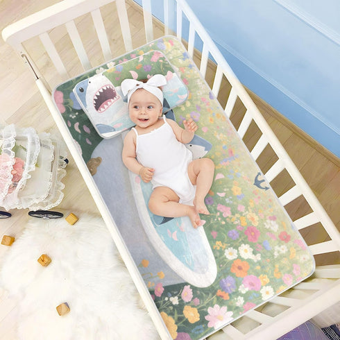WDdZzyy 28" 52" Shark Bathtub Flower Cooling Baby Crib Mattress Cover x Reusable Pads Washable for Baby&Toddler