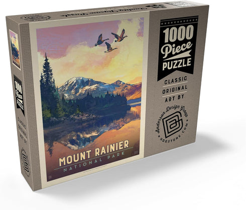 MyPuzzle Mount Rainier National Park: Daybreak Vintage Poster - Premium 1000 Piece Jigsaw Puzzle for Adults