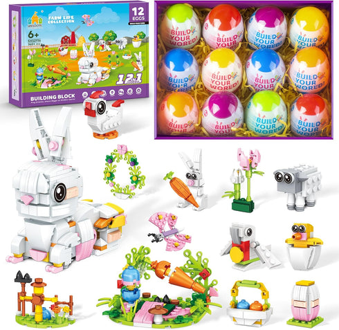 Easter Bunny Building Toy Set, Easter Gifts for Kids - 12-in-1 Rabbit