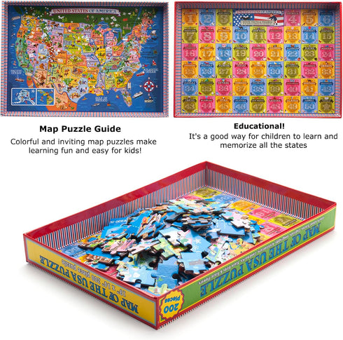 USA Map Puzzle for Kids - 200 Piece Jigsaw Puzzle with 50 States and Capitals, Ages 4 and Up