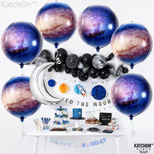 KatchOn Big Galaxy Balloons - 22 Inch Pack of 6, 360 Degree 4D Round Sphere Balloons for Space Themed Party Decorations