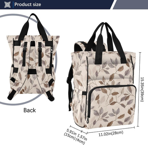 SUABO Backpack Hand Drawn Leaf Pattern Baby Diaper Bag Large Bag Waterproof Travel Diaper Bags for Moms and Dads