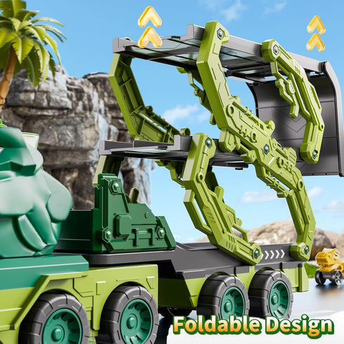 10 1 3-5 4-8 9 5-7 in Dinosaur Truck Toys for Kids Aged with Foldable Race Track, Carrier Truck with Dinosaur Toy Car