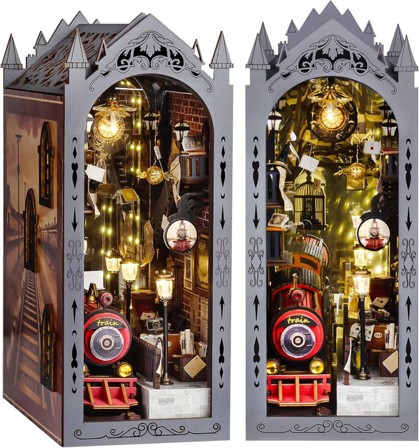 DIY Book Nook Kit,DIY Dollhouse Booknook Bookshelf Insert (Fantasy Train Platform)