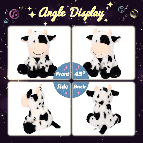 11' Hopearl LED Musical Stuffed Smile Cow Light up Singing Plush Toy Adjustable Volume Lullaby Animated Soothe Birthday
