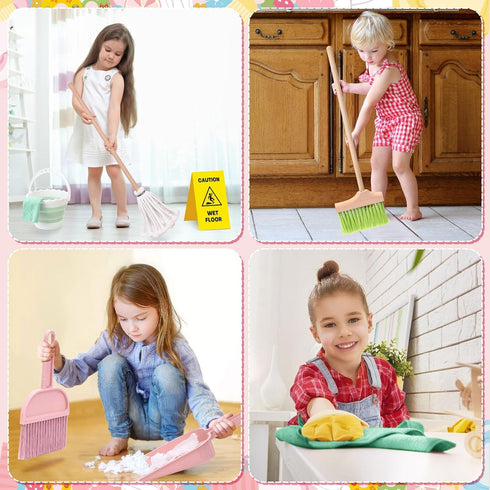 Set Set, 12 Playset 3 4 5 6 Lonico Wooden Kids Cleaning Toy for Toddlers Mop Broom and Dustpan Pcs Detachable