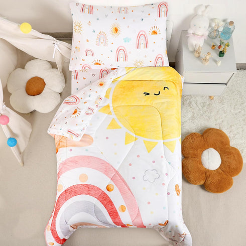 Toddler Bedding Set for Girls, 4 Piece Rainbow Toddler Girl Bedding Set,