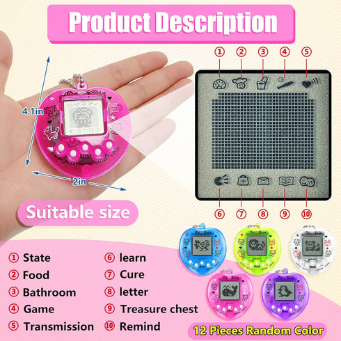 24 90s (Heart-Shaped,4 Pcs Virtual Electronic Digital Pets Keychain Easter Basket Egg Fillers for Teen Kid, Small Toys