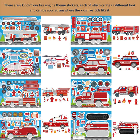 T-Antrix 24 Sheets Make Your Own Fire Truck Sticker Make A Face Stickers for Kids Toddlers DIY Craft Car Sticker Kids