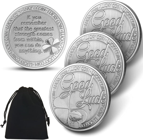 Hicarer 4 Leaf Clover Lucky Coins Specie Charms for St. Patrick's Day Party with 1 Black Flannel Storage Bag for Good