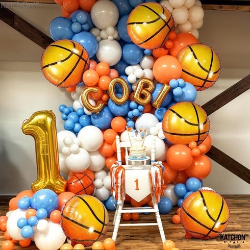 Katchon Orange Foil Basketball Balloons, 18 Inch, Pack of 6 for Basketball Birthday Party Decorations