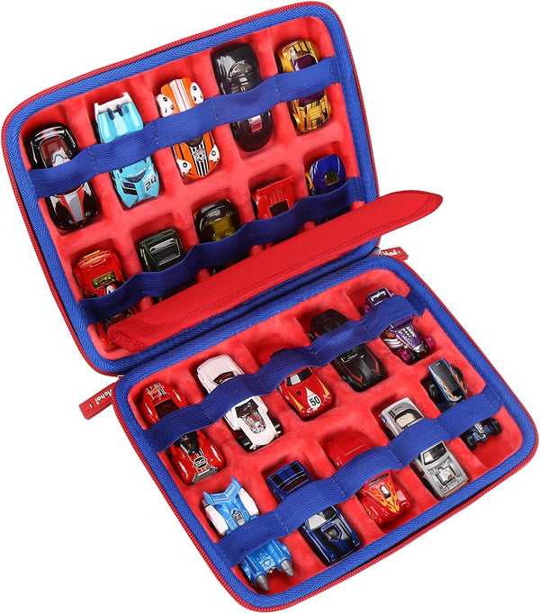 Mchoi Shockproof Carrying Case for Hot Wheels, Toy Car Organizer for 20 Cars, Red Case Only