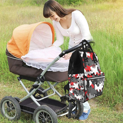 TZTTZT Backpack, Mommy Red Gray Camo Print Diaper Bag Toddler Baby Girl Boy Diaper Bag for Mom Dad, Bags Travel Baby