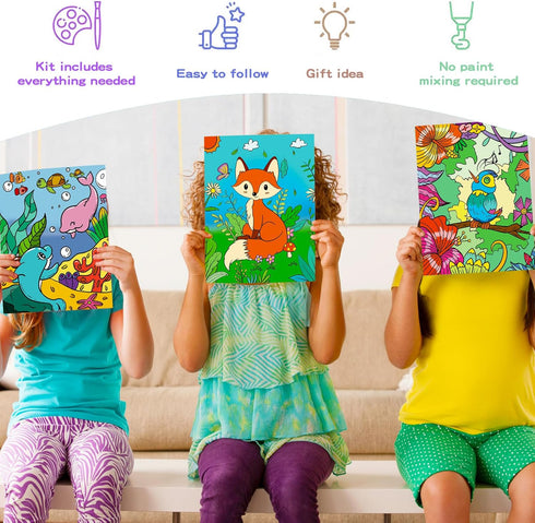 Volmop 3 Pack Paint by Numbers for Kids Ages 8-12 - 10 * 8" Color by Number Framed Canvas with Paints