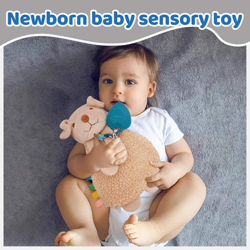 Pro Goleem 0 3 6 9 12 Dog Loveys for Babies Girl and Boy, Baby Lovey with Teether, Baby Toys Months, Safety Teething