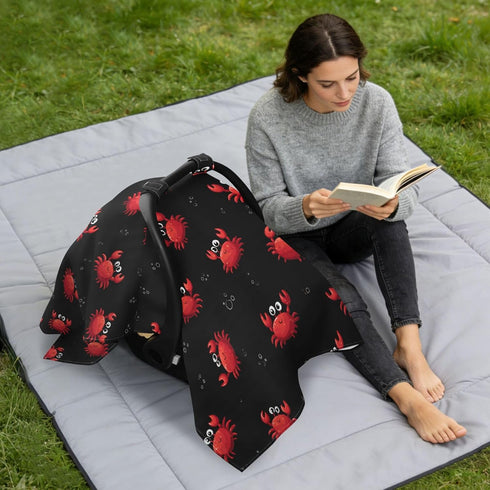 Mazeann Red Crab Sea Black Car Seat Cover Baby Breathable Soft Infant Carseat Covers Canopies Babies Carrier Covers