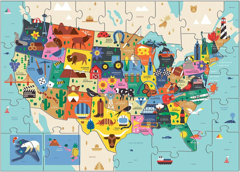 Mudpuppy 70 Piece Map of the United States Puzzle for Kids Age 5+, Double-Sided Geography Learning
