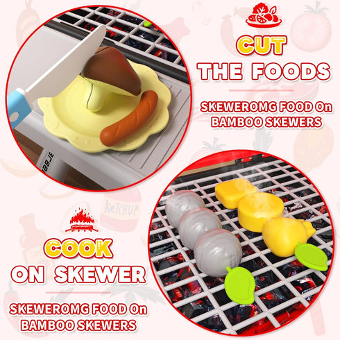 Toy BBQ Grill Set for Kids, Kitchen Toy Set with Smoke, Sound & Light for Outdoor Cooking Play