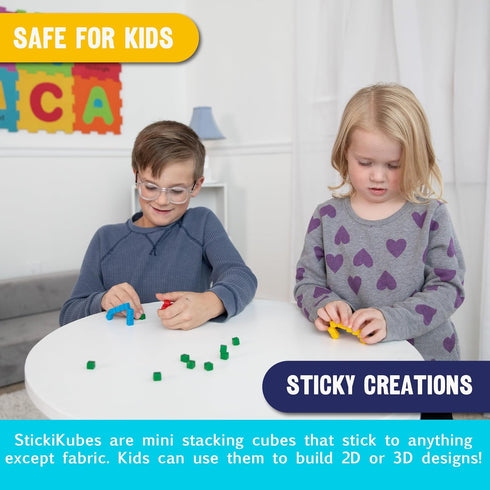 StickiKubes 36 Non-Toxic Stacking Cubes in 4 Colors, Creative Construction Toy with Display Easel (1 Pack)
