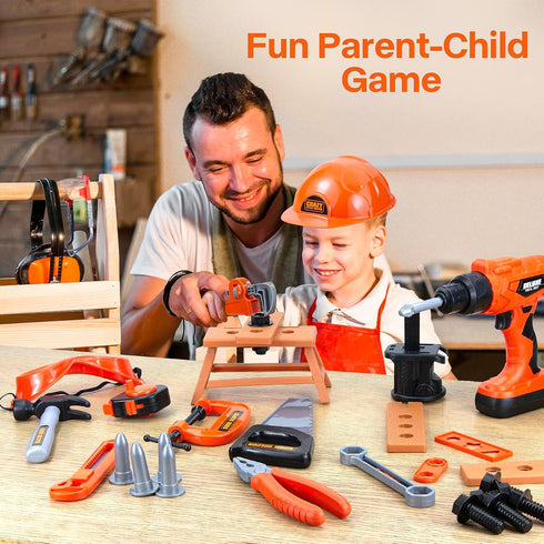 3 in 1 Kids Tool Bench - Zealous 79pcs Toddler Tool Set with Electronic Toy Drill for Boys Age 3+