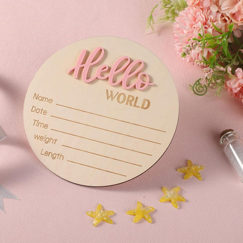 NQEUEPN 5.9in Baby Announcement Sign, Wooden Hello World Newborn Signs Birth Announcement Sign Welcome Name Plaques